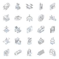 Collection of Astronomy Outline Isometric Icons vector