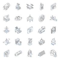 Collection of Astronomy Outline Isometric Icons vector