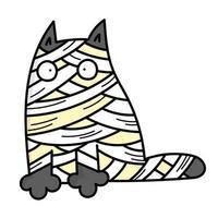 momia de gato gris. disfraz de halloween aterrador. ilustración de estilo garabato vector