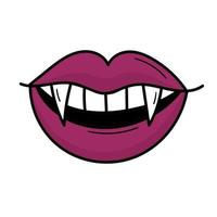 A vampire's mouth with sharp fangs. Purple lips. Doodle style illustration