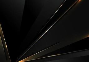 Abstract black triangles dimension pattern with golden lines and sparkling light on dark background vector