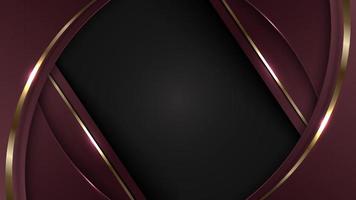 Abstract 3D red curved shapes with shiny gold lines lighting effect on black background banner template luxury style vector