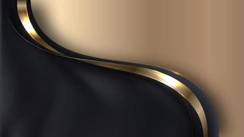Abstract elegant 3D black wave shapes and golden ribbon curved line elements vector