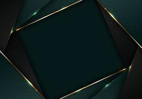 Banner web elegant 3D abstract green and black stripes shapes with lighting shiny golden diagonal lines on dark background vector