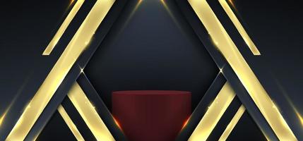 Banner web elegant 3D red cylinder podium abstract blue stripes shapes vector