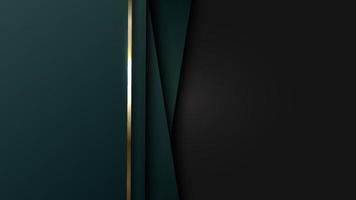 3D elegant abstract background green stripes overlapping layer with shiny golden lines on black background vector