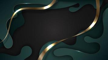 Abstract luxury 3D green fluid with golden lines on black background paper cut style vector