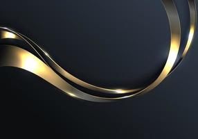 Resumen 3d elegante onda dorada líneas curvas y efecto de iluminación sobre fondo negro vector