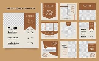 social media template banner blog coffee sale promotion. fully editable instagram and facebook square post frame puzzle organic sale poster. drink and beverage vector background