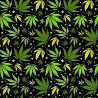 vector de patrones sin fisuras de cannabis. papel tapiz de hojas verdes de marihuana en un fondo negro.
