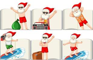 Set of different opened blank books with Santa Claus vector