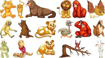 Many wild animals on white background vector