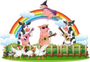 Happy animals in farm cartoon vector