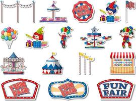 Sticker set of amusement park and fun fair objects vector