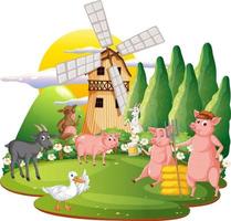 animales felices en dibujos animados de granja vector