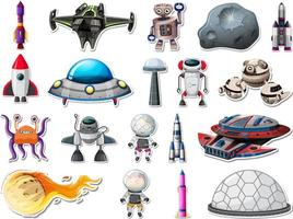 Sticker set of outer space objects and astronauts vector