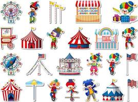 Sticker set of amusement park and fun fair objects vector