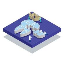 Isometric dentists puch Jigsaw tooth from the middle right to complete,Dental care concept vector