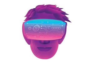 A man head use VR virtual reality goggle and white background vector