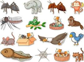 Sticker set of cartoon wild animals vector