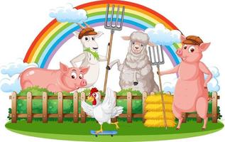 Happy animals in farm cartoon vector