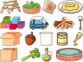 Sticker set of mixed daily objects vector