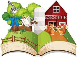 Opened fantasy book with cute animals vector