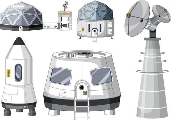 Set of spaceship and satellite objects
