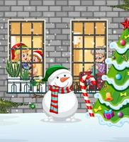 Snowman in Christmas theme vector