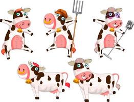 conjunto de diferentes personajes de dibujos animados de vacas vector