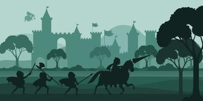 Battle scene silhouette with medieval vector