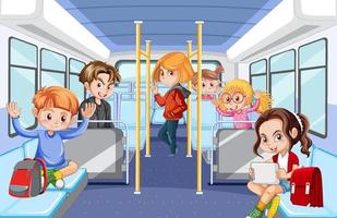 autobús interior con dibujos animados de personas vector