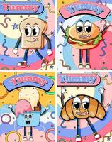banners de personajes de comida divertida vector