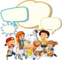 Speech bubble template with kids and pets vector