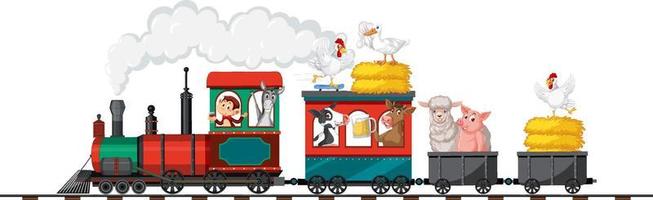viaje en tren con muchos animales vector