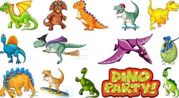 Dinosaurs and dragon on white background vector