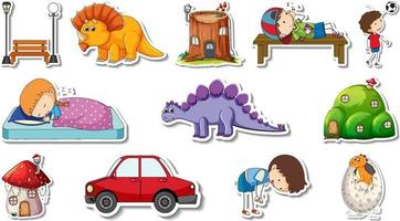 Sticker set of fantasy fairy tale cartoon characters vector