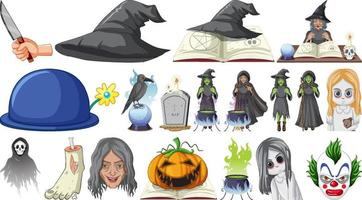 set de halloween con bruja y zombie vector