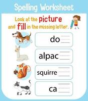 Worksheet design for spelling worksheet vector