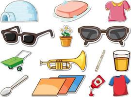 Sticker set of mixed daily objects vector