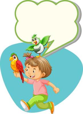 Speech bubble template with girl and birds