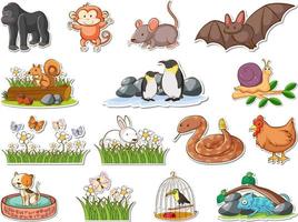 Sticker set of cartoon wild animals vector