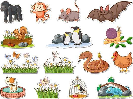 Sticker set of cartoon wild animals 7623489 Vector Art at Vecteezy