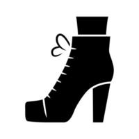 Women lita shoes glyph icon. Vintage ladies boots side view. Female retro high heels. Footwear design for fall and spring. Silhouette symbol. Negative space. Vector isolated illustration