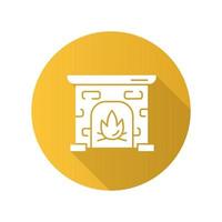 Fireplace yellow flat design long shadow glyph icon. House heating. Interior element, furniture in vintage style. Mantelpiece, hearthstone, room fire place. Vector silhouette illustration
