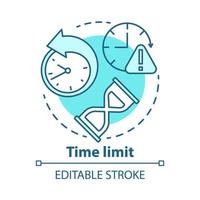 Time limit concept icon. Game timer idea thin line illustration. Different clock types. Stopwatch, hourglass. Time management. Vector isolated outline drawing. Time warning icon. Editable stroke
