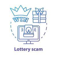 Lottery scam concept icon. Fake win. Illegal gambling and fraud. Online trickery. Financial deception idea thin line illustration. Vector isolated outline drawing