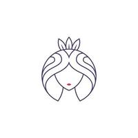 Beautiful woman's face Line art logo design template. Hair, girl , symbol. Abstract design concept for beauty salon, massage, magazine, cosmetic and spa. Premium vector icon.