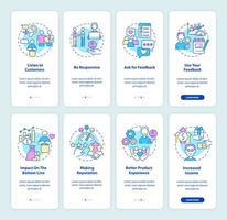 Good customer support onboarding mobile app screen set. Walkthrough 5 steps graphic instructions pages with linear concepts. UI, UX, GUI template. vector