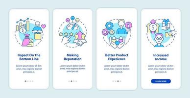 Benefits of customer service onboarding mobile app screen. Good support walkthrough 4 steps graphic instructions pages with linear concepts. UI, UX, GUI template. vector